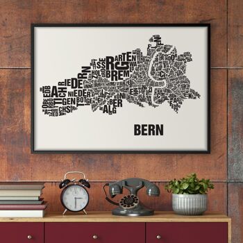 Place des lettres Bern noir sur blanc naturel - 140x200cm-en-4-part-stretch 1