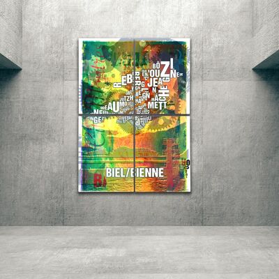 Buchstabenort Biel/Bienne See Kunstdruck - 140x200cm-als-4-teiliger-keilrahmen