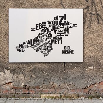 Place des lettres Biel/Bienne noir sur blanc naturel - 40x50cm-toile-sur-châssis 4