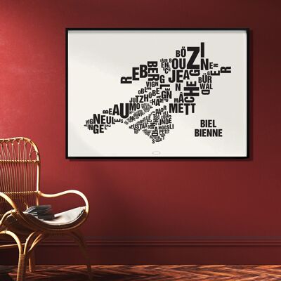 Place of letters Biel/Bienne black on natural white - 70x100cm-digital print-rolled