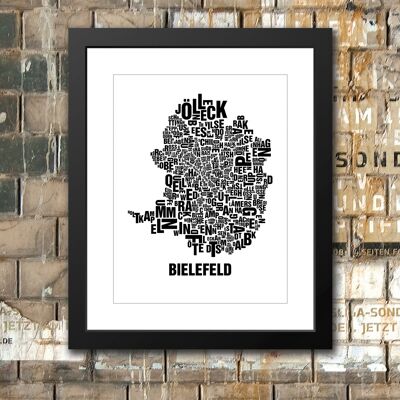 Place of letters Bielefeld Black on natural white - 40x50 passepartout framed