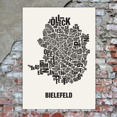 Place of letters Bielefeld black on natural white - 50x70cm-handmade-screenprint