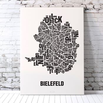 Place des lettres Bielefeld noir sur blanc naturel - 50x70cm-sérigraphie-encadré 3