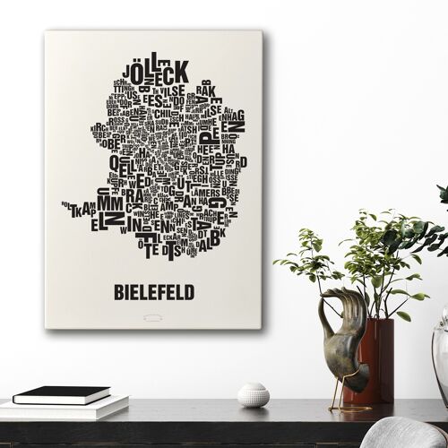 Buchstabenort Bielefeld Schwarz auf Naturweiß - 50x70cm-leinwand-auf-keilrahmen