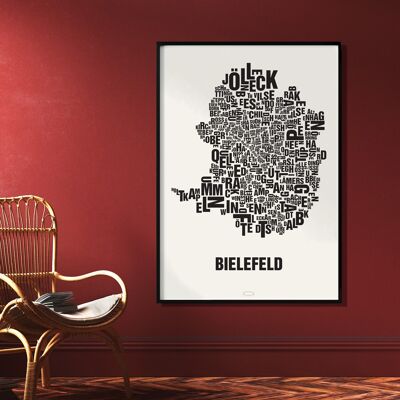 Place of letters Bielefeld black on natural white - 70x100cm-digital print-rolled