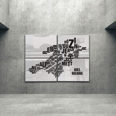 Buchstabenort Biel/Bienne See - 140x200cm-als-4-teiliger-keilrahmen