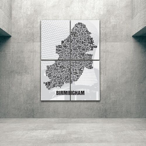 Buchstabenort Birmingham Bull Ring - 140x200cm-als-4-teiliger-keilrahmen