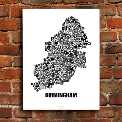 Buchstabenort Birmingham Schwarz auf Naturweiß - 40x50cm-leinwand-auf-keilrahmen