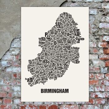 Lettre emplacement Birmingham noir sur blanc naturel - 50x70cm-sérigraphie-fait main 1