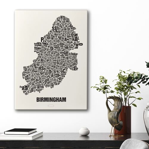 Buchstabenort Birmingham Schwarz auf Naturweiß - 50x70cm-leinwand-auf-keilrahmen