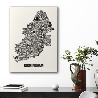 Luogo delle lettere Birmingham nero su bianco naturale - 50x70cm-tela-su-barella