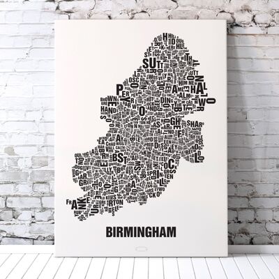 Lugar de letras Birmingham negro sobre blanco natural - 70x100cm-lienzo-en-camilla