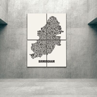 Lugar de las letras Birmingham negro sobre blanco natural - 140x200cm-en-camilla en 4 partes