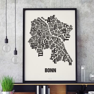 Buchstabenort Bonn Schwarz auf Naturweiß - 50x70cm-siebdruck-gerahmt