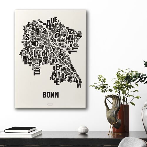 Buchstabenort Bonn Schwarz auf Naturweiß - 50x70cm-leinwand-auf-keilrahmen