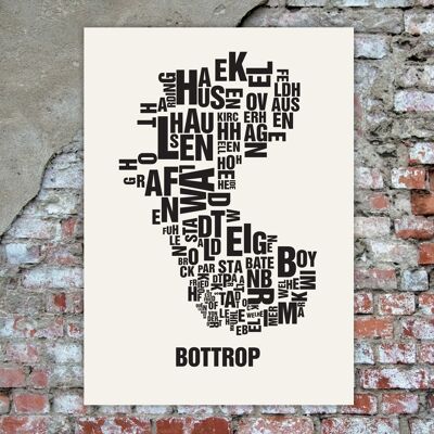 Letter place Bottrop black on natural white - 50x70cm-handmade-screenprint