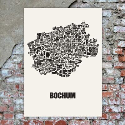 Ubicación de la letra Bochum negro sobre blanco natural - 50x70cm-serigrafía-hecha a mano