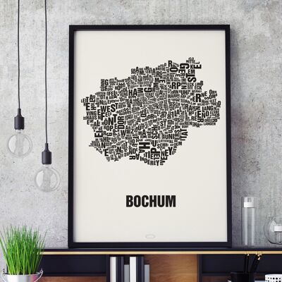 Letra ubicación Bochum negro sobre blanco natural - 50x70cm-serigrafiada-enmarcada