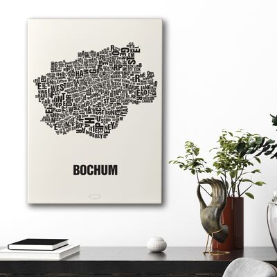 Buchstabenort Bochum Schwarz auf Naturweiß - 50x70cm-leinwand-auf-keilrahmen