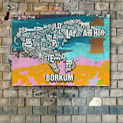 Buchstabenort Borkum Leuchtturm Kunstdruck - 50x70cm-leinwand-auf-keilrahmen