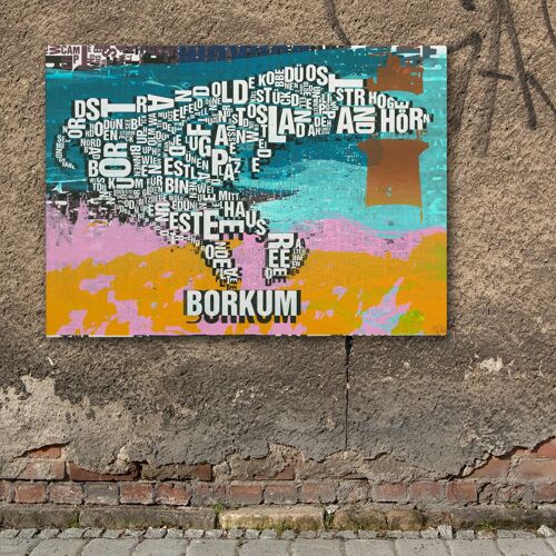 Buchstabenort Borkum Leuchtturm Kunstdruck - 70x100cm-leinwand-auf-keilrahmen