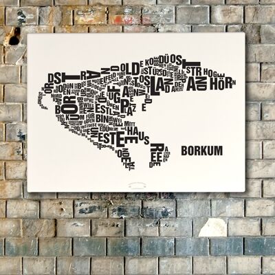 Buchstabenort Borkum Schwarz auf Naturweiß - 50x70cm-leinwand-auf-keilrahmen