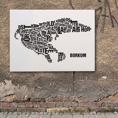 Letra place Borkum negro sobre blanco natural - 70x100cm-lienzo-en-camilla