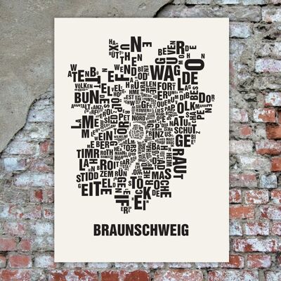 Letter location Braunschweig black on natural white - 50x70cm-handmade-screenprint