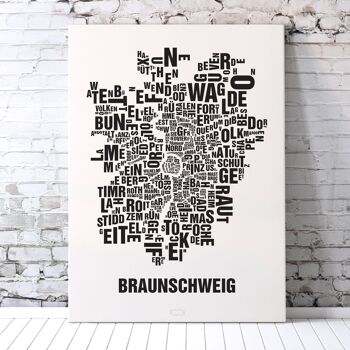 Lieu des lettres Braunschweig Noir sur blanc naturel - 50x70cm-sérigraphié-encadré 3