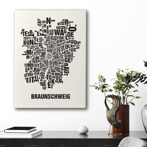 Buchstabenort Braunschweig Schwarz auf Naturweiß - 50x70cm-leinwand-auf-keilrahmen