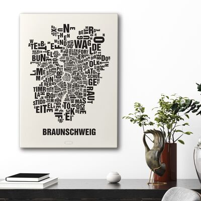 Lugar de las letras Braunschweig Negro sobre blanco natural - 50x70cm-lienzo-en-camilla