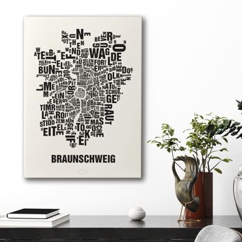 Lieu des lettres Braunschweig Noir sur blanc naturel - 50x70cm-toile-sur-châssis 1