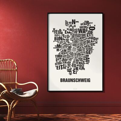 Letter location Braunschweig black on natural white - 70x100cm-digital print-rolled