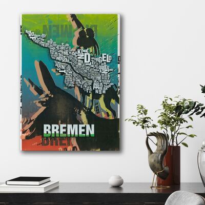Buchstabenort Bremen Stadtmusikanten Kunstdruck - 50x70cm-leinwand-auf-keilrahmen