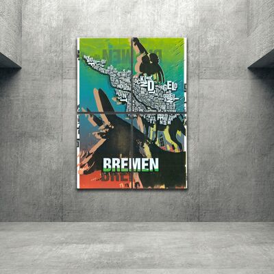 Buchstabenort Bremen Stadtmusikanten Kunstdruck - 140x200cm-als-4-teiliger-keilrahmen