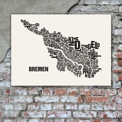 Buchstabenort Bremen Schwarz auf Naturweiß - 50x70cm-handgemachter-siebdruck