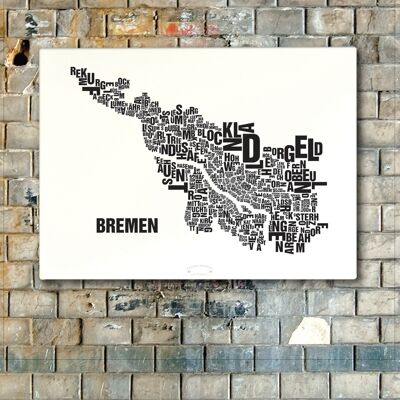 Buchstabenort Bremen Schwarz auf Naturweiß - 50x70cm-leinwand-auf-keilrahmen