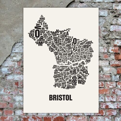 Buchstabenort Bristol Schwarz auf Naturweiß - 50x70cm-handgemachter-siebdruck