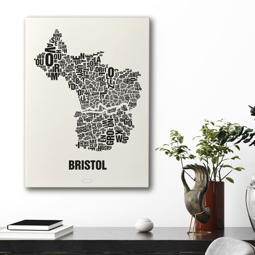 Buchstabenort Bristol Schwarz auf Naturweiß - 50x70cm-leinwand-auf-keilrahmen