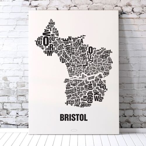Buchstabenort Bristol Schwarz auf Naturweiß - 70x100cm-leinwand-auf-keilrahmen