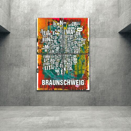 Buchstabenort Braunschweig Dom Kunstdruck - 140x200 cm-als-4-teiliger-keilrahmen