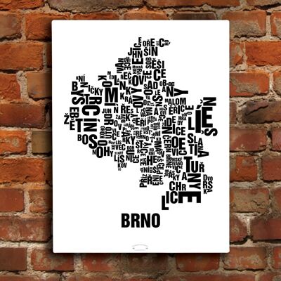 Luogo delle lettere Brno Brünn nero su bianco naturale - 40x50cm-tela-su-barella