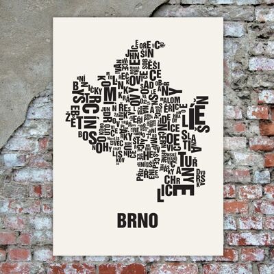 Place of letters Brno Brünn black on natural white - 50x70cm-handmade-silkscreen