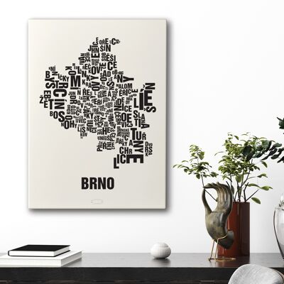 Luogo delle lettere Brno Brünn nero su bianco naturale - 50x70cm-tela-su-barella