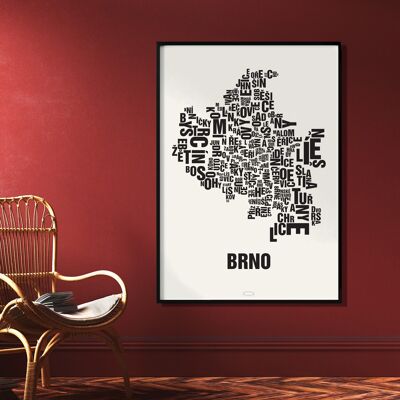 Luogo delle lettere Brno Brünn nero su bianco naturale - 70x100 cm-stampa digitale arrotolata