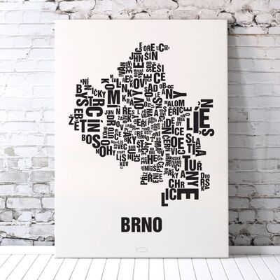 Place des lettres Brno Brünn noir sur blanc naturel - 70x100cm-toile-sur-châssis