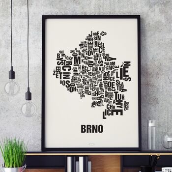 Place des lettres Brno Brünn noir sur blanc naturel - 70x100cm-toile-sur-châssis 2