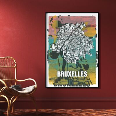 Luogo delle lettere Bruxelles / Bruxelles Stampa d'arte Atomium - 70x100cm-stampa digitale arrotolata