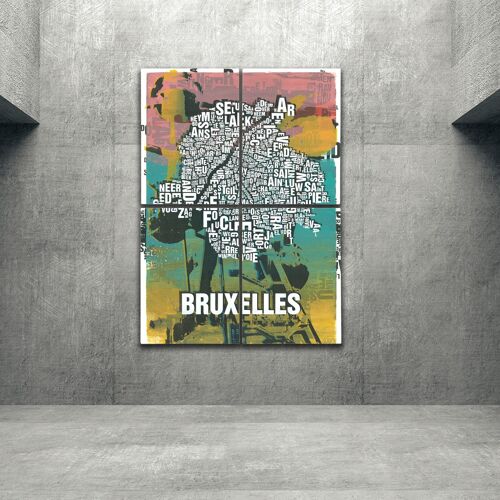 Buchstabenort Brüssel / Bruxelles Atomium Kunstdruck - 140x200cm-als-4-teiliger-keilrahmen