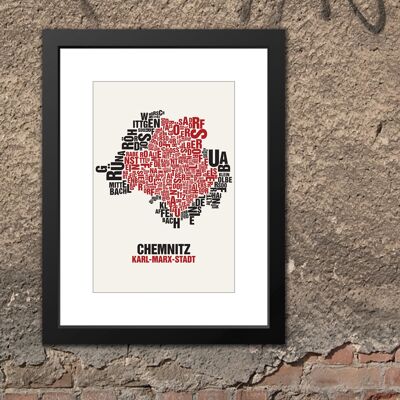 Place of letters Chemnitz Karl-Marx-Stadt - 30x40cm-passepartout-framed